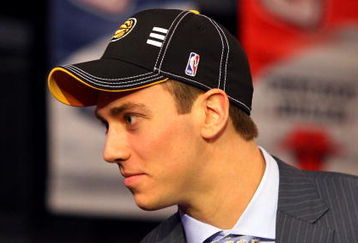 NEW YORK - JUNE 25:   Thirteenth overall draft pick by the Indiana Pacers,  Tyler Hansbrough makes his way to the stage during the 2009 NBA Draft at the Wamu Theatre at Madison Square Garden June 25, 2009 in New York City. NOTE TO USER: User expressly acknowledges and agrees that, by downloading and/or using this Photograph, User is consenting to the terms and conditions of the Getty Images License Agreement.  (Photo by Jim McIsaac/Getty Images)