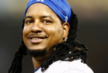 SAN DIEGO - JULY 3:  Manny Ramirez #99 of the Los Angeles Dodgers smiles against the San Diego Padres during the game on July 3, 2009 at Petco Park in San Diego, California. (Photo by Jeff Gross/Getty Images)