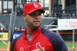 NEW YORK - JUNE 22:  Albert Pujols #5 of the St. Louis Cardinals looks on during batting practice before playing the New York Mets on June 22, 2009 at Citi Field in the Flushing neighborhood of the Queens borough of New York City.  (Photo by Jim McIsaac/Getty Images)