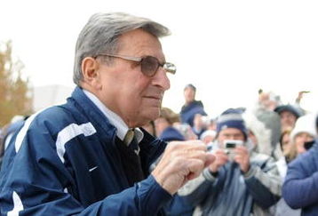 STATE COLLEGE - NOVEMBER 22:  Joe Paterno head coach of the Penn State Nittany Lions acknowledges the crowd prior to the game against the Michigan State Spartans on November 22, 2008 at Beaver Stadium in State College, Pennsylvania.  (Photo by Joe Sargent/Getty Images)