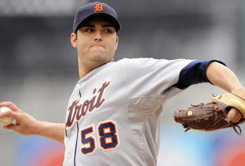KANSAS CITY, MO - APRIL 26:  Starting pitcher Armando Galarraga #58 of the Detroit Tigers throws a pitch against the Kansas City Royals on April 26, 2009 at Kauffman Stadium in Kansas City, Missouri. (Photo by G. Newman Lowrance/Getty Images)