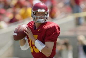 LOS ANGELES, CA - APRIL 25: Quarterback Aaron Corp #15 of the USC Trojans looks on during the spring game on April 25, 2009 at the Los Angeles Memorial Coliseum in Los Angeles, California.  The cardinal team won 16-10.  (Photo by Jeff Golden/Getty Images)