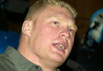 NEW YORK - MARCH 11:  Wrestler Brock Lesnar attends a press conference to promote Wrestlemania XX at Planet Hollywood March 11, 2004 in New York City.  (Photo by Peter Kramer/Getty Images)