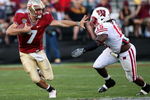 ORLANDO, FL - DECEMBER 27:  Christian Ponder #7 of the Florida State Seminoles attempts to avoid the tackle of Culmer St. Jean #15 of the Wisconsin Badgers during the Champs Bowl on December 27, 2008 at the Citrus Bowl in Orlando, Florida.  (Photo by Sam Greenwood/Getty Images)