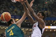 BEIJING - AUGUST 20:  Chris Bosh #12 of the United States dunks over the defense of Chris Anstey #4 of Australia during the men's basketball quarterfinal game at the Olympic Basketball Gymnasium during Day 12 of the Beijing 2008 Olympic Games on August 20, 2008 in Beijing, China.  (Photo by Streeter Lecka/Getty Images)