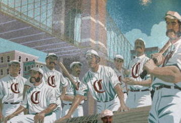 CINCINNATI - MARCH 31:  Men dressed as members of the  1869 Red Stockings team pose with a young fan in front of a mural before the Cincinnati Reds game against the Arizona Diamondbacks on March 31, 2008 at Great American Ball Park in Cincinnati, Ohio.  (Photo by Andy Lyons/Getty Images)
