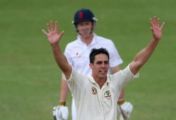 WORCESTER, ENGLAND - JULY 04:  Mitchell Johnson of Australia celebrates the wicket of Joe Denly of England Lions during the Ashes warm-up match between England Lions and Australia at New Road on July 4, 2009 in Worcester, England.  (Photo by Clive Rose/Getty Images)