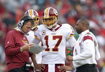 SAN FRANCISCO - DECEMBER 28:  Quarterback Jason Campbell #17 of the Washington Redskins listens to head coach Jim Zorn during the game against of the San Fransisco 49ers at Candlestick Park on December 28, 2008 in San Francisco, California. (Photo by: Jonathan Ferrey/Getty Images)