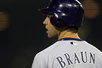 LOS ANGELES, CA - AUGUST 16:  Ryan Braun #8 of the Milwaukee Brewers looks on from third base during their MLB game against the Los Angeles Dodgers at Dodger Stadium on August 16, 2008 in Los Angeles, California. The Brewers defeated the Dodgers 4-3 in 10 innings.  (Photo by Victor Decolongon/Getty Images)
