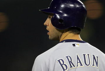 LOS ANGELES, CA - AUGUST 16:  Ryan Braun #8 of the Milwaukee Brewers looks on from third base during their MLB game against the Los Angeles Dodgers at Dodger Stadium on August 16, 2008 in Los Angeles, California. The Brewers defeated the Dodgers 4-3 in 10 innings.  (Photo by Victor Decolongon/Getty Images)