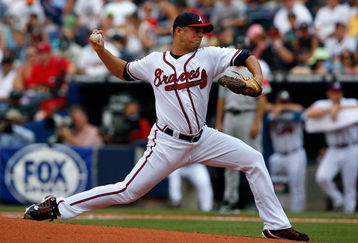 ATLANTA - JUNE 27:  Starting pitcher Javier Vazquez #33 of the Atlanta Braves pitches against the Boston Red Sox at Turner Field on June 27, 2009 in Atlanta, Georgia.  (Photo by Kevin C. Cox/Getty Images)