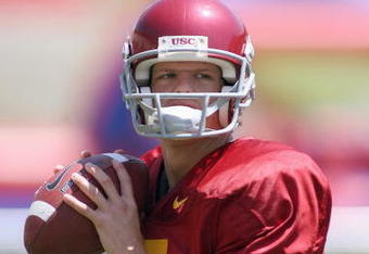 LOS ANGELES, CA - APRIL 25: Quarterback Aaron Corp #15 of the USC Trojans looks on during the spring game on April 25, 2009 at the Los Angeles Memorial Coliseum in Los Angeles, California.  The cardinal team won 16-10.  (Photo by Jeff Golden/Getty Images)