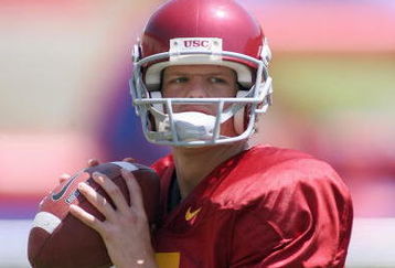 LOS ANGELES, CA - APRIL 25: Quarterback Aaron Corp #15 of the USC Trojans looks on during the spring game on April 25, 2009 at the Los Angeles Memorial Coliseum in Los Angeles, California.  The cardinal team won 16-10.  (Photo by Jeff Golden/Getty Images)