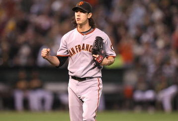 OAKLAND, CA - JUNE 23:  Tim Lincecum #55 of the San Francisco Giants pumps his fist against the Oakland Athletics during a Major League Baseball game on June 23, 2009 at the Oakland Coliseum in Oakland, California.  (Photo by Jed Jacobsohn/Getty Images)