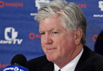 TORONTO - NOVEMBER 29:   Brian Burke speaks to the media after being named President and General Manger of the Toronto Maple Leafs November 29, 2008 at the Air Canada Centre in Toronto, Ontario, Canada. (Photo by Brad White/Getty Images)