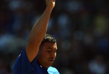 CHICAGO - APRIL 17:  Carlos Zambrano #38 of the Chicago Cubs points to the sky during the game against the St. Louis Cardinals on April 17, 2009 at Wrigley Field in Chicago, Illinois. (Photo by Jonathan Daniel/Getty Images) 