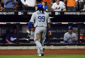 NEW YORK - JULY 07:  Manny Ramirez #99 of the Los Angeles Dodgers leaves the field after being thrown out of the game in the fifth inning against the New York Mets on July 7, 2009 at Citi Field in the Flushing neighborhood of the Queens borough of New York City.  (Photo by Jim McIsaac/Getty Images)