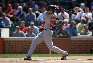 CHICAGO - APRIL 17:  Colby Rasmus #28 of the St. Louis Cardinals bats against the Chicago Cubs on April 17, 2009 at Wrigley Field in Chicago, Illinois. (Photo by Jonathan Daniel/Getty Images) 