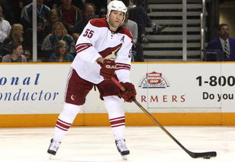 SAN JOSE, CA - MARCH 28:  Ed Jovanovski #55 of the Phoenix Coyotes skates against the San Jose Sharks during an NHL game on March 28, 2009 at HP Pavilion at San Jose in San Jose, California.  (Photo by Jed Jacobsohn/Getty Images)