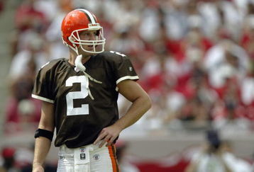 TAMPA, FL - OCTOBER 13:  Quarterback Tim Couch #2 of the Cleveland Browns stands on the field during the NFL game against the Tampa Bay Buccaneers on October 13, 2002 at Raymond James Stadium in Tampa, Florida.  The Buccaneers won 17-3. (Photo by Andy Lyons/Getty Images)