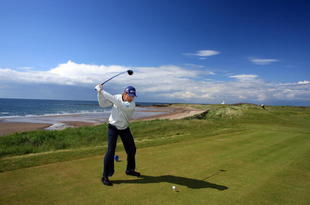TURNBERRY, UNITED KINGDOM - MAY 20:  Padraig Harrington or Ireland tees off from the 7th tee with during a Wilson Staff Company day on the Ailsa Course at Turnberry Golf Club on May 20, 2009 in Turnberry, England  (Photo by David Cannon/Getty Images)