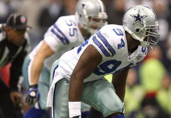 IRVING, TX - DECEMBER 20:  DeMarcus Ware #94 of the Dallas Cowboys lines up on the right side of the defense during their NFL game against the Baltimore Ravens at Texas Stadium on December 20, 2008 in Irving, Texas. The Ravens defeated the Cowboys 33-24. (Photo by Ronald Martinez/Getty Images)