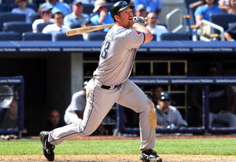 NEW YORK - JULY 06:  Scott Rolen #33 of the Toronto Blue Jays bats against the New York Yankees on July 6, 2009 at Yankee Stadium in the Bronx borough of New York City.  (Photo by Jim McIsaac/Getty Images)