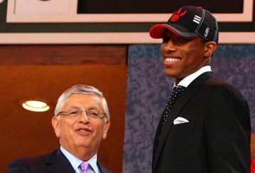 NEW YORK - JUNE 25:   NBA Commissioner David Stern poses for a photograph with the ninth overall draft pick by the Toronto Raptors,  DeMar DeRozan during the 2009 NBA Draft at the Wamu Theatre at Madison Square Garden June 25, 2009 in New York City. NOTE TO USER: User expressly acknowledges and agrees that, by downloading and/or using this Photograph, User is consenting to the terms and conditions of the Getty Images License Agreement.  (Photo by Jim McIsaac/Getty Images)