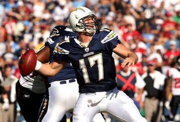 SAN DIEGO - NOVEMBER 30:  Quarterback Philip Rivers #17 of the San Diego Chargers throws a pass against the Atlanta Falcons on November 30, 2008 at Qualcomm Stadium in San Diego, California.  (Photo by Stephen Dunn/Getty Images)
