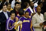 ORLANDO, FL - JUNE 14:  The Los Angeles Lakers bench celebrate in the final moments of their win over the Orlando Magic in Game Five of the 2009 NBA Finals on June 14, 2009 at Amway Arena in Orlando, Florida.  The Lakers won 99-86.  NOTE TO USER:  User expressly acknowledges and agrees that, by downloading and or using this photograph, User is consenting to the terms and conditions of the Getty Images License Agreement.  (Photo by Chris Graythen/Getty Images)