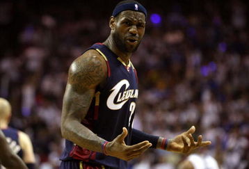 ORLANDO, FL - MAY 30: LeBron James #23 of the Cleveland Cavaliers reacts after a play against the Orlando Magic in Game Six of the Eastern Conference Finals during the 2009 Playoffs at Amway Arena on May 30, 2009 in Orlando, Florida. NOTE TO USER: User expressly acknowledges and agrees that, by downloading and or using this photograph, User is consenting to the terms and conditions of the Getty Images License Agreement  (Photo by Elsa/Getty Images)