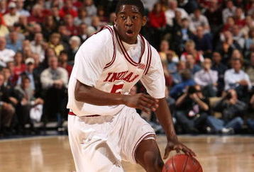 INDIANAPOLIS - MARCH 14:  Jordan Crawford #5 of the Indiana Hoosiers drives against the Minnesota Golden Gophers during the Big Ten Men's Basketball Tournament at Conseco Fieldhouse on March 14, 2008 in Indianapolis, Indiana.  (Photo by Jonathan Daniel/Getty Images)
