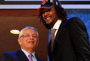 NEW YORK - JUNE 25:  NBA Commissioner David Stern poses for a photograph with the eighth overall draft pick by the New York Knicks,  Jordan Hill during the 2009 NBA Draft at the Wamu Theatre at Madison Square Garden June 25, 2009 in New York City. NOTE TO USER: User expressly acknowledges and agrees that, by downloading and/or using this Photograph, User is consenting to the terms and conditions of the Getty Images License Agreement.  (Photo by Jim McIsaac/Getty Images)