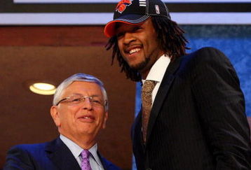 NEW YORK - JUNE 25:  NBA Commissioner David Stern poses for a photograph with the eighth overall draft pick by the New York Knicks,  Jordan Hill during the 2009 NBA Draft at the Wamu Theatre at Madison Square Garden June 25, 2009 in New York City. NOTE TO USER: User expressly acknowledges and agrees that, by downloading and/or using this Photograph, User is consenting to the terms and conditions of the Getty Images License Agreement.  (Photo by Jim McIsaac/Getty Images)