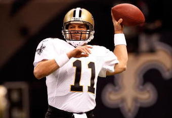 NEW ORLEANS - OCTOBER 06:  Mark Brunell #11 of the New Orleans Saints passes against the Minnesota Vikings on October 6, 2008 at the Superdome in New Orleans, Louisiana.  (Photo by Chris Graythen/Getty Images)