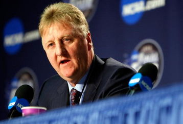 DETROIT - APRIL 06:  Larry Bird answers questions with Earvin 'Magic' Johnson (not pictured) during a news conference to relive their 1979 NCAA Championship Game between Indiana State and Michigan State before the 2009 NCAA Division I Men's Basketball National Championship game at Ford Field on April 6, 2009 in Detroit, Michigan.  (Photo by Gregory Shamus/Getty Images)