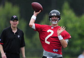 FLOWERY BRANCH, GA - MAY 9: Quarterback Matt Ryan #2 of the Atlanta Falcons attempts a pass during minicamp at the Falcons Complex on May 9, 2009 in Flowery Branch, Georgia. (Paul Abell/Getty Images)