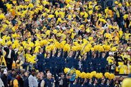ANN ARBOR, MI - OCTOBER 25:  Fans of the Michigan Wolverines cheer from the stands during the game against the Michigan State Spartans on October 25, 2008 at Michigan Stadium in Ann Arbor, Michigan. Michigan State won the game 35-21. (Photo by Gregory Shamus/Getty Images)