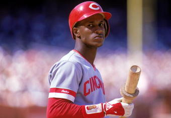 1987:  Eric Davis of the Cincinnati Reds holds his bat during a MLB game in the 1987 season. ( Photo by: Otto Greule Jr/Getty Images)