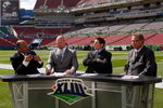 TAMPA, FL - FEBRUARY 01:  (L-R) The ESPN pregame show with host Mike Tirico and analysts Trent Dilfer, Steve Young and Ron Jaworski before Super Bowl XLIII on February 1, 2009 at Raymond James Stadium in Tampa, Florida.  (Photo by Jamie Squire/Getty Images)