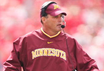 COLUMBUS, OH - SEPTEMBER 27: Minnesota Golden Gophers head coach Tim Brewster watches his team in action against the Ohio State Buckeyes on September 27, 2008 at Ohio Stadium in Columbus, Ohio.  (Photo by Jamie Sabau/Getty Images)
