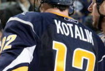 BUFFALO, NY - NOVEMBER 28: Jaroslav Spacek #6, Brian Campbell #51, Ales Kotalik #12 and Tim Connolly #19 of the Buffalo Sabres celebrate Kotalik's goal in the second period against the St Louis Blues on November 28, 2007 at HSBC Arena in Buffalo, New York.  (Photo by Rick Stewart/Getty Images)