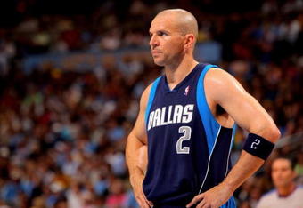 DENVER - MAY 05:  Jason Kidd #2 of the Dallas Mavericks awaits action against the Denver Nuggets in Game Two of the Western Conference Semifinals during the 2009 NBA Playoffs at Pepsi Center on May 5, 2009 in Denver, Colorado. The Nuggets defeated the Mavericks 117-105. NOTE TO USER: User expressly acknowledges and agrees that, by downloading and or using this photograph, User is consenting to the terms and conditions of the Getty Images License Agreement.  (Photo by Doug Pensinger/Getty Images)