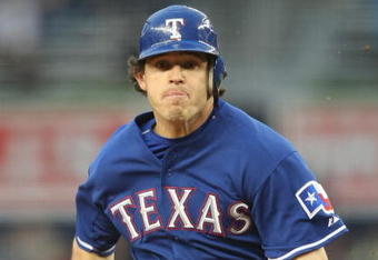 NEW YORK - JUNE 03:  Ian Kinsler #5 of the Texas Rangers runs the bases against the New York Yankees on June 3, 2009 at Yankee Stadium in the Bronx borough of New York City.  (Photo by Nick Laham/Getty Images)
