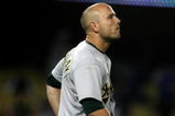 LOS ANGELES - JUNE 18:   Matt Holliday #5 of the Oakland Athletics takes the field after striking out to end the eighth inning against the Los Angeles Dodgers on June 18, 2009 at Dodger Stadium in Los Angeles, California. The Dodgers won 3-2.  (Photo by Stephen Dunn/Getty Images)