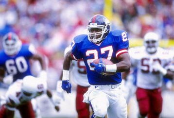 10 Nov 1991: Running back Rodney Hampton of the New York Giants runs with the ball during a game against the Phoenix Cardinals at Sun Devil Stadium in Tempe, Arizona. The Giants won the game 21-14.