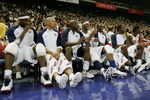 MACAU, CHINA - AUGUST 01:  LeBron James #6, Jason Kidd #5, Dwyane Wade #9, Carmelo Anthony #15 and Kobe Bryant #10 of the USA Basketball Men's Senior National Team talk during the USA Basketball International Challenge exhibition game against the Lithuania National Team at the Coati Strip Cotai Arena August 1, 2008 in Macau, China.  (Photo by MN Chan/Getty Images)
