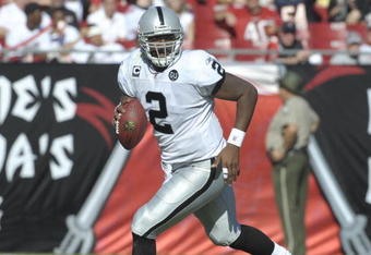 TAMPA, FL - DECEMBER 28: Quarterback JaMarcus Russell #2 of the Oakland Raiders sets to pass against the Tampa Bay Buccaneers at Raymond James Stadium on December 28, 2008 in Tampa, Florida.  (Photo by Al Messerschmidt/Getty Images)