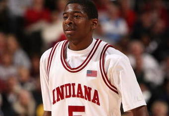 INDIANAPOLIS - MARCH 14:  Jordan Crawford #5 of the Indiana Hoosiers against the Minnesota Golden Gophers during the Big Ten Men's Basketball Tournament at Conseco Fieldhouse on March 14, 2008 in Indianapolis, Indiana.  (Photo by Jonathan Daniel/Getty Images)