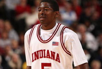 INDIANAPOLIS - MARCH 14:  Jordan Crawford #5 of the Indiana Hoosiers against the Minnesota Golden Gophers during the Big Ten Men's Basketball Tournament at Conseco Fieldhouse on March 14, 2008 in Indianapolis, Indiana.  (Photo by Jonathan Daniel/Getty Images)